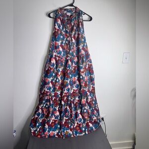 Olivia James Womens Artsy Floral Button Up Midi Dress Tiered Boho Travel